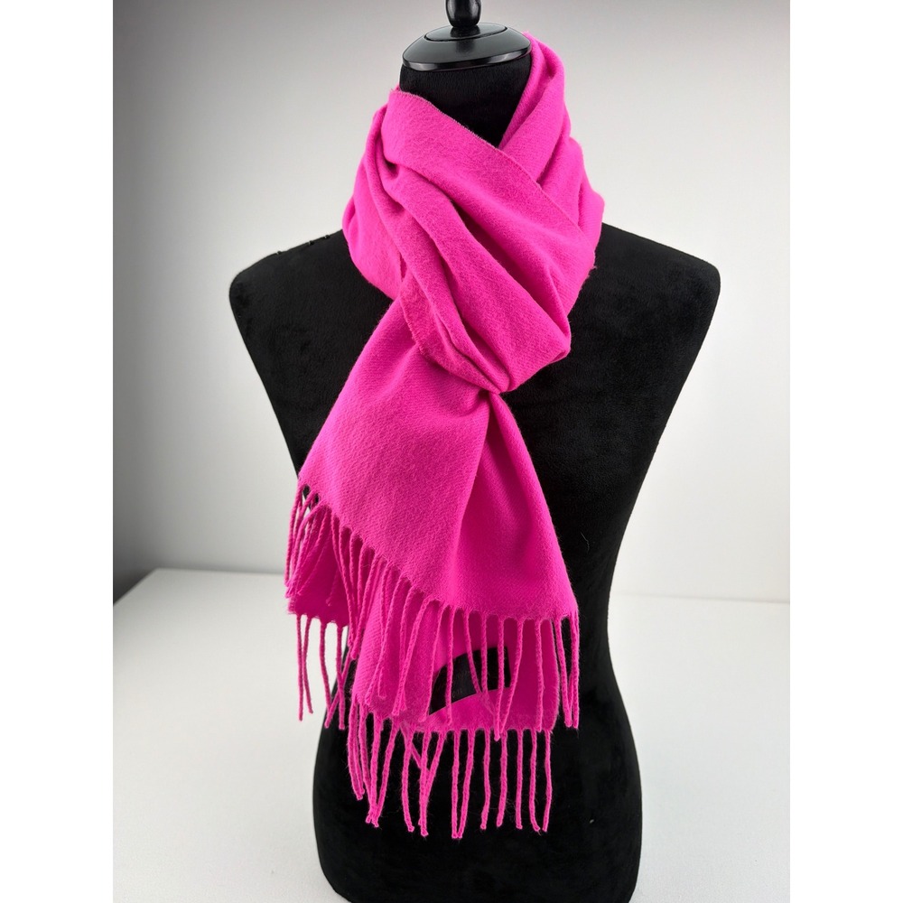 Hot Pink 100% Cashmere Scarf Made in England Fringe Luxury Barbiecore